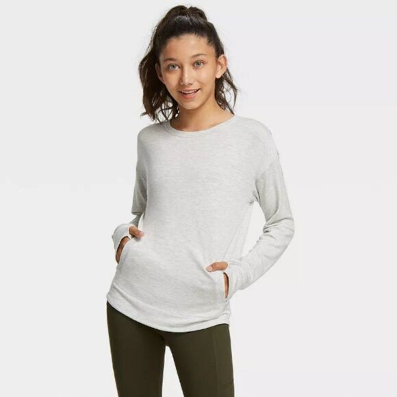 Cozy Lightweight Fleece Crewneck Sweatshirt - Light Grey - Picture 1 of 8